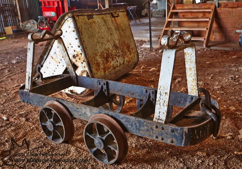 Gangers dump trolley being restored in the workshop