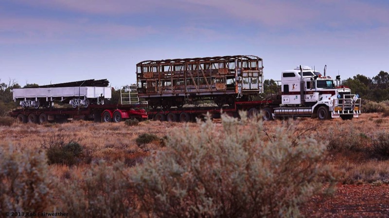 Jeff Fullwoods road train arriving from Quorn
